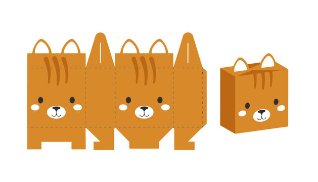 A brown bear shopping bag illustration with cute cartoon faces