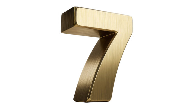 Luxurious shiny golden three-dimensional number seven with elegant brushed metal texture