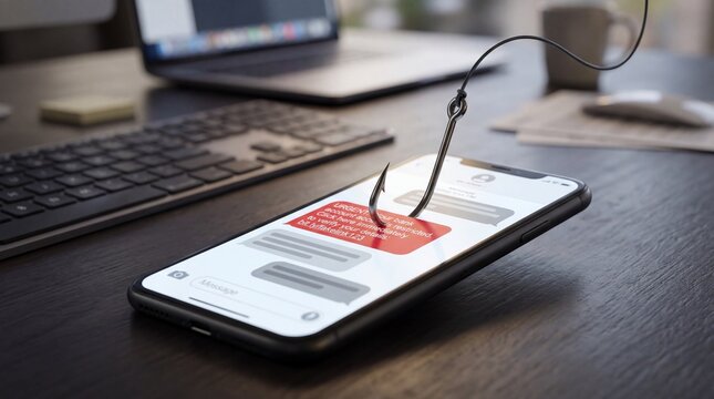 Sms phishing alert how to identify and prevent scams on smartphones digital communication office environment close-up view cybersecurity awareness