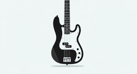 Fototapeta premium Electric bass guitar with black body and white pickguard on a plain background