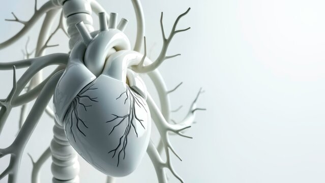 Heart sculpture of withered tree branches with blood vessels