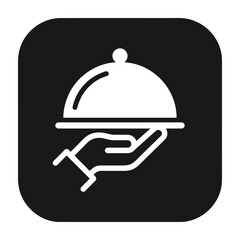 Fototapeta premium Simple white serving tray icon with cloche lid on black background symbolizing food service hospitality and fine dining experiences