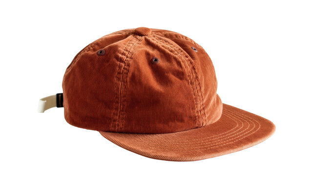 Stylish rust orange corduroy baseball cap with flat brim and strap adjuster for casual wear