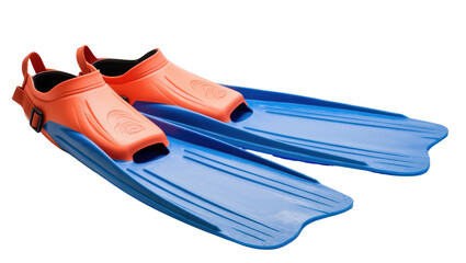 Bright orange and blue swimming fins for snorkeling, diving, and ocean exploration © Ryan