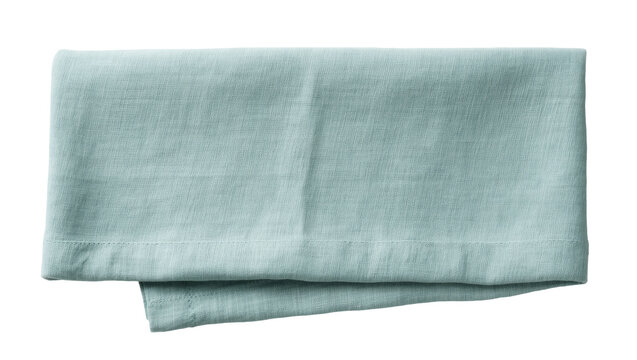 Beautiful light blue folded fabric, natural linen texture, soft textile for home or kitchen