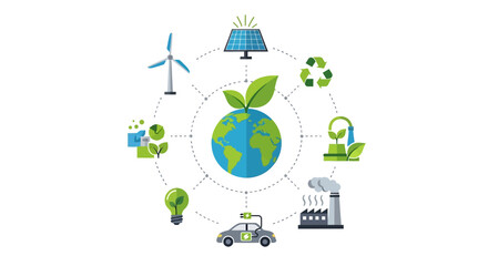 Obraz premium Eco friendly icons, sustainable living symbols, green earth illustrations, environmental conservation graphics