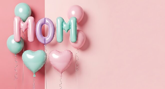 Happy mother's day celebration with colorful balloons and heartfelt gifts for mom