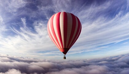 Obraz premium Pink and White Hot Air Balloon Floating in Dreamy Purple Blue Cloudy Sky