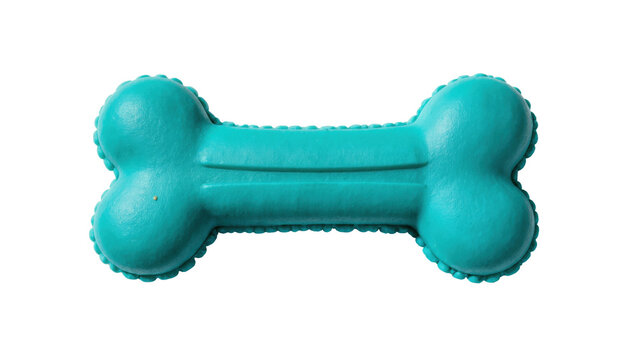 Durable turquoise rubber dog bone chew toy, perfect for pet play and dental care