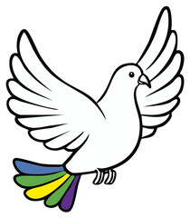 Obraz premium Dove in Flight with Rainbow Tail Feathers Symbolic Bird of Peace Illustration