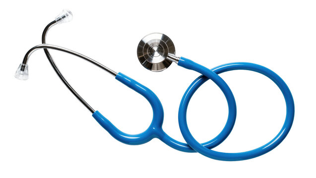 Professional blue stethoscope used by doctors for health check-ups and medical examinations
