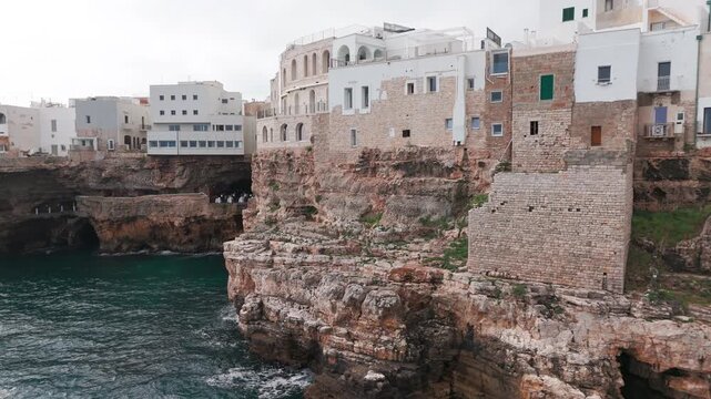 Drone Shot of Lama Monachile Beach in Polignano a Mare, Italy