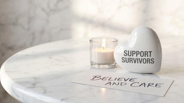 Clean Marble Scene with Support Survivor Candle