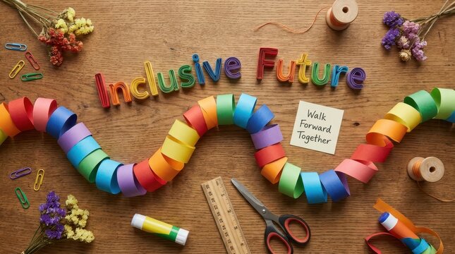 Crafting An Inclusive Future: Rainbow Paper Chain And Motivational Message