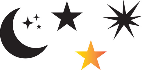 Obraz premium A collection of celestial icons including a crescent moon and stars in various styles and colors