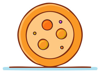 Fototapeta premium Simple cartoon vector illustration of a whole round wheel of Swiss cheese