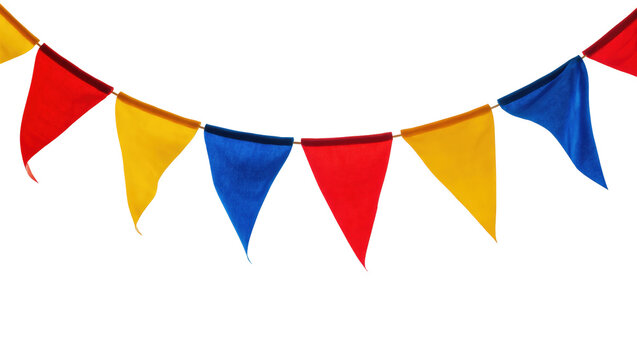 Bright red, yellow, and blue triangular pennant flags for cheerful festive event decor