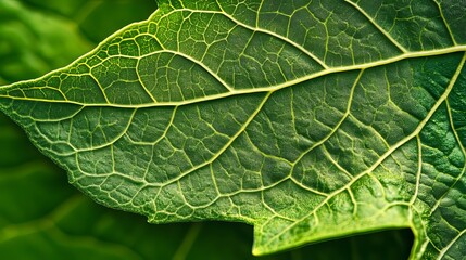 Fototapeta premium Close-Up Photo of a Green Leaf Surface with Detailed Veins for Nature and Botany Illustrations