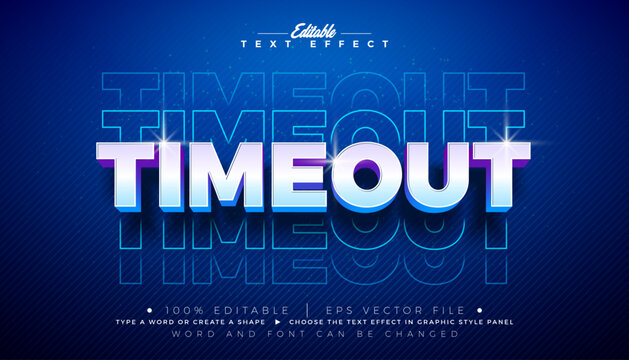 Timeout Editable Text Effect Design Vector Illustrator Graphic Style with Multiplying Typography Lettering on Blue Background. Futuristic Illustration Template for Greeting Card, Flyer, Banner