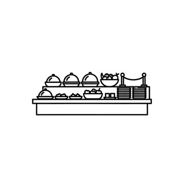 Minimalist Line Art Illustration of Buffet Serving Station with Assorted Dishes
