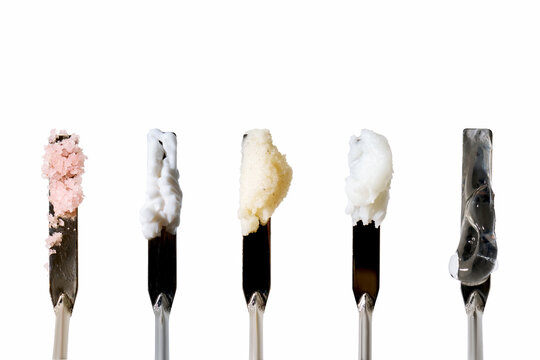 Cosmetic innovations showing various textures and skincare products