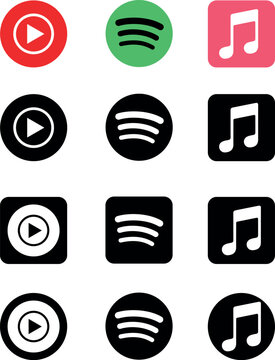 Popular music streaming servise company logo set. apple music, youtube music, spotify