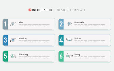 Business infographic template. 6 Step timeline journey. Process diagram, 6 options on white background, Infograph elements vector illustration.