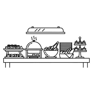 Modern Buffet Table with Various Food Items for Catering Events and Gatherings