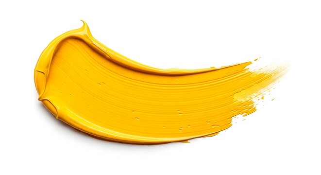 Vibrant yellow paint smear on white background