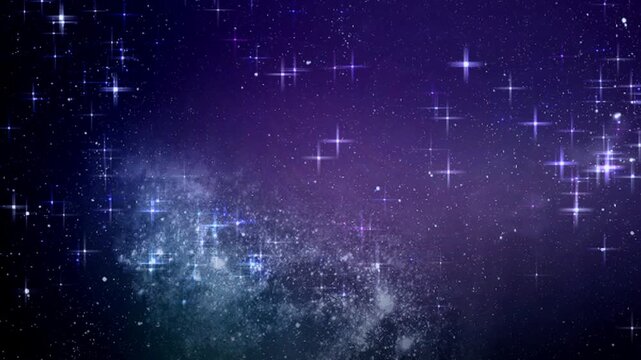 An animated background of a vibrant purple and blue nebula with shimmering stars and glowing particles, perfect for sci-fi or fantasy themes.