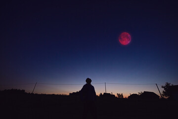 Fototapeta premium Amateur astronomer observing stars, planets, Moon eclipse and other celestial objects.