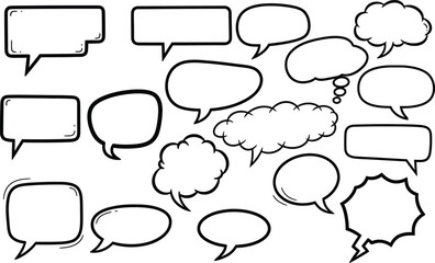 Fototapeta premium Collection of hand drawn speech bubbles and thought balloons in black and white