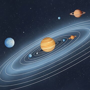 Solar System Planets Orbiting the Sun in Space.