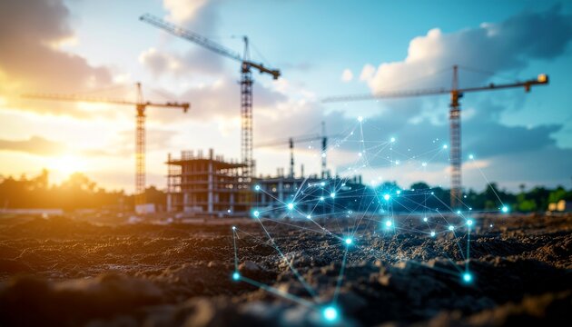 Construction site with digital data overlay smart engineering