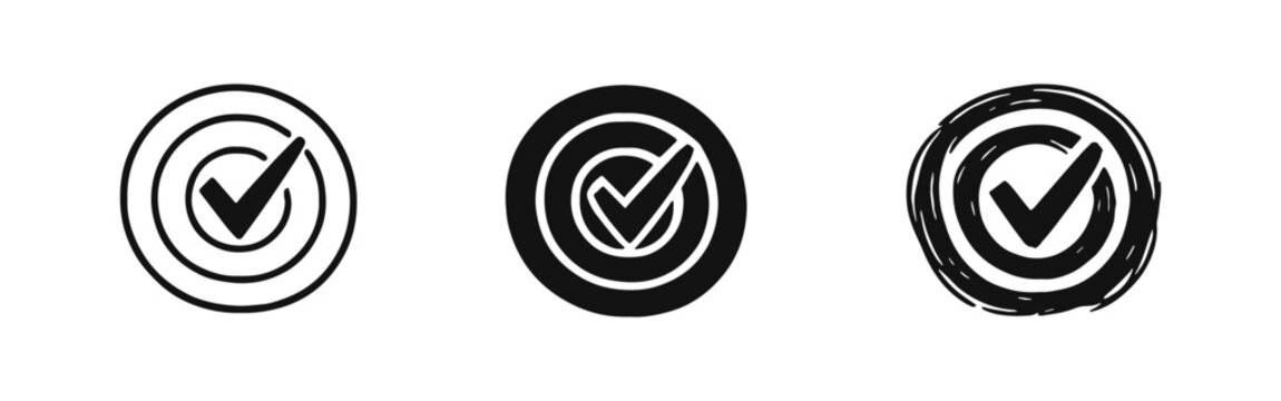 Target with checkmark icon set for goal achievement, success, or accuracy