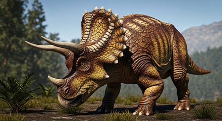 Fototapeta premium Triceratops dinosaur in natural habitat.