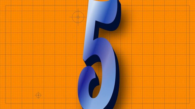Animated colorful countdown timer with 3D blue digits on an orange technical grid background