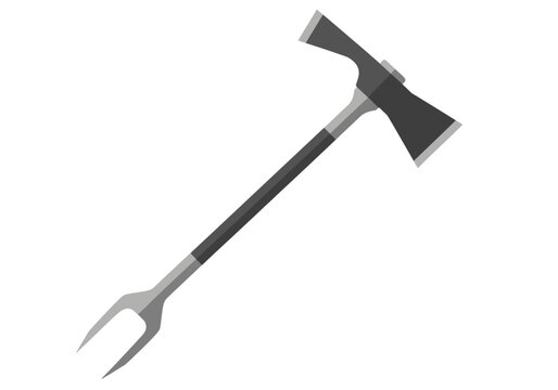 A detailed vector illustration of a firefighting axe, also known as a roof axe, featuring a pointed spike and a hammerhead for rescue and safety operations
