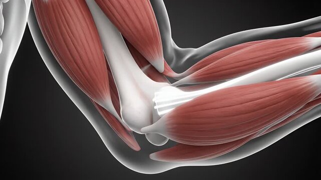 Detailed 3D Anatomy of the Human Elbow Joint and Muscles.