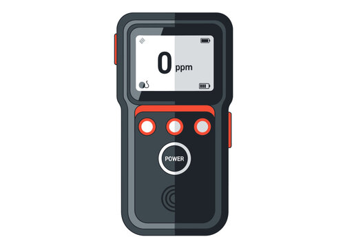 Portable gas detector with digital display showing zero ppm reading