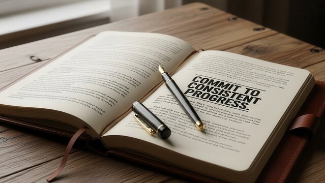 Open Book With Pens Displays Motivational Message