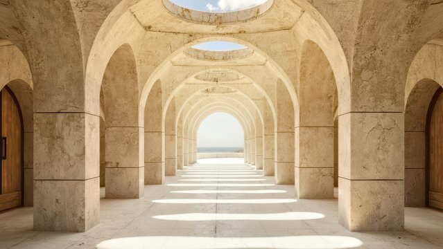 Indoor Space of Stone Arch Corridor