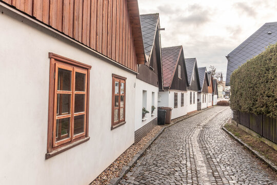 Traditional houses in Chaloupky street in Rychnov nad Kneznou, Czechia