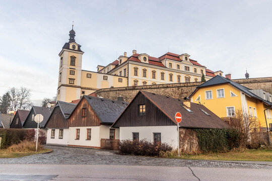 Traditional houses and Rychnov nad Kneznou castle, Czechia