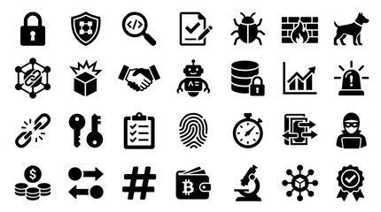 Fototapeta premium Cybersecurity concept icons set representing digital protection data security and network defense elements
