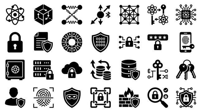 Cybersecurity and Digital Security Icons Collection Representing Data Protection Network Security and Online Safety Concepts