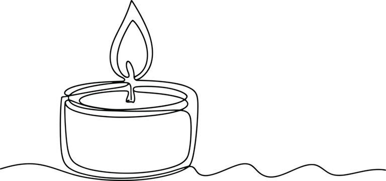 Black and white line of a burning candle on a wavy surface line black and white flame simple