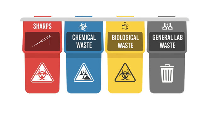 Colorful Laboratory Waste Disposal Containers.