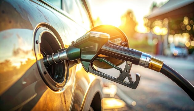 Fueling Up: A Car at a Gas Station at Sunset