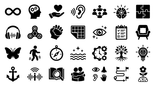 Collection of Icons Representing Human Mind, Emotions, Senses, and Abstract Concepts